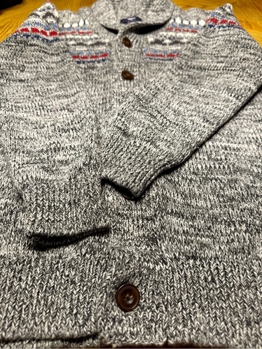 Gap kids Shawl Collar Gray Fair Isle Knit Cardigan Sweater -